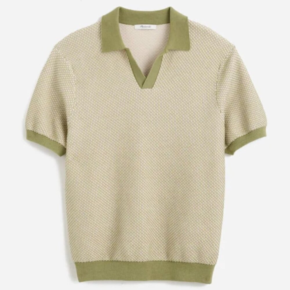 NWT Madewell Olive Honeycomb Stitch Johnny-Collar Sweater Polo - Size: Small - Picture 12 of 13